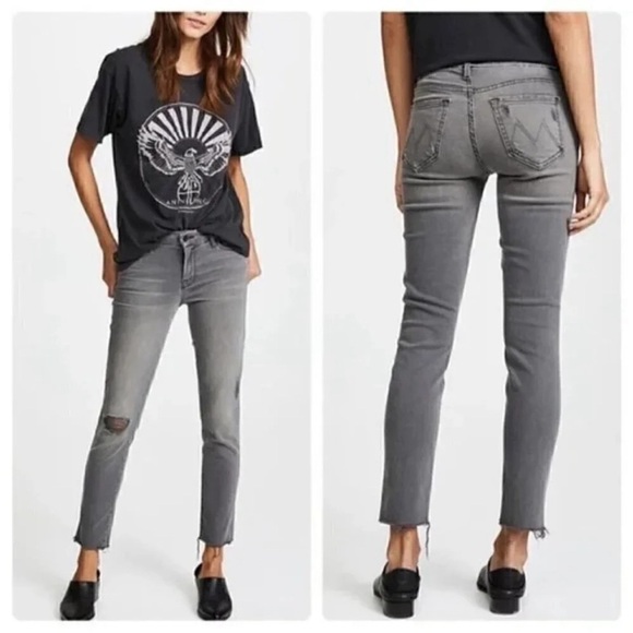 MOTHER The Looker Ankle Fray Skinny Jeans in Last Chance Saloon Gray Grey 25 - Picture 1 of 13